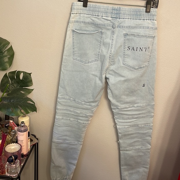 Saint Morta Light Wash Distressed Denim Joggers size M - Picture 5 of 6